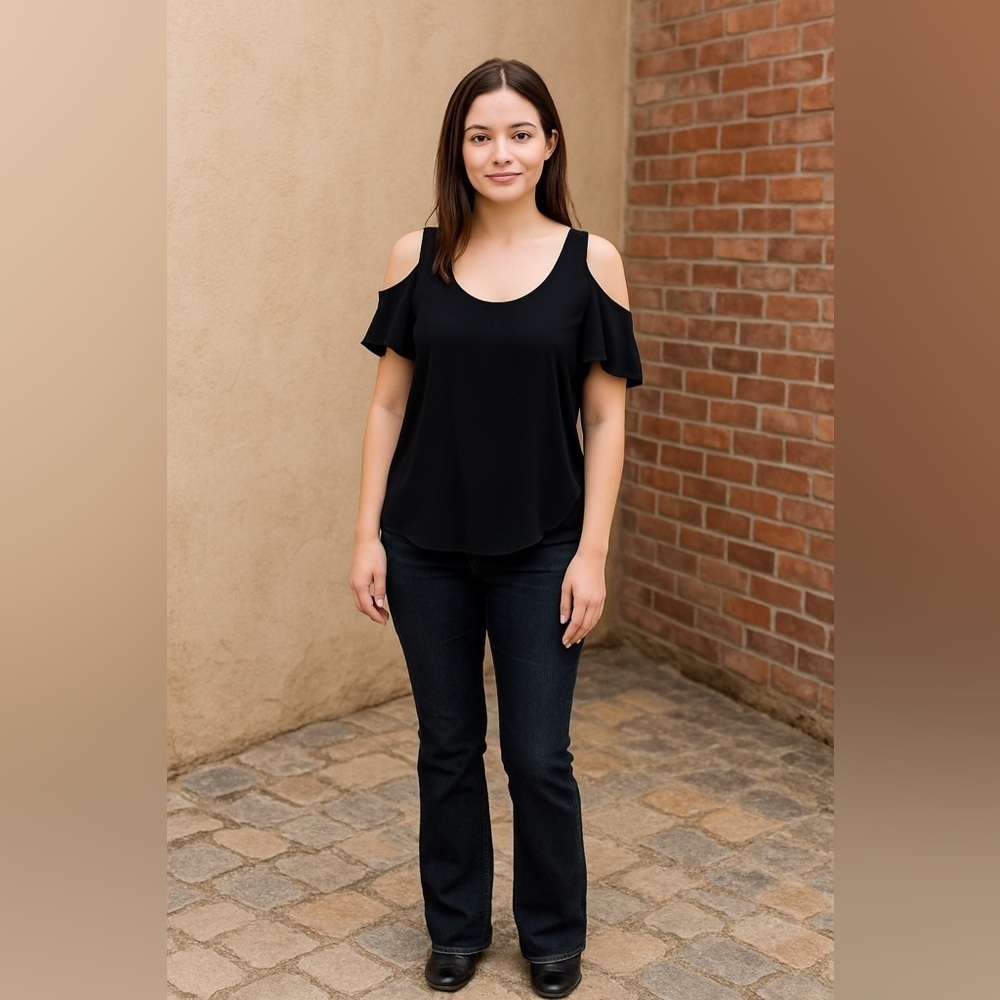 The Impeccable Pig Black Ruffled Cut Out Blouse